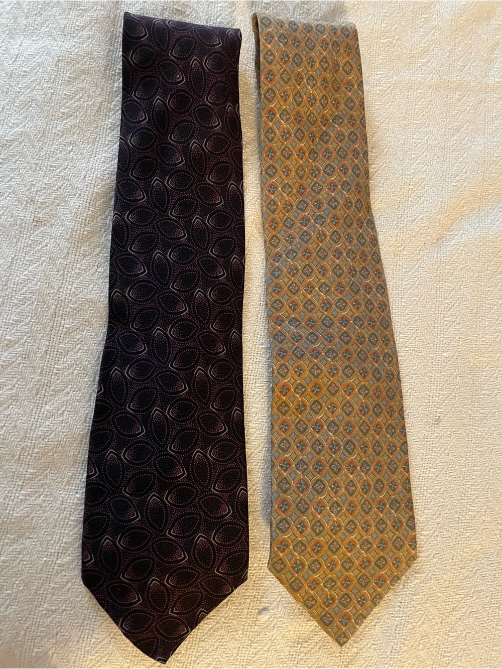 Valentino Silk Ties in Purple and Gold Geometric Pair